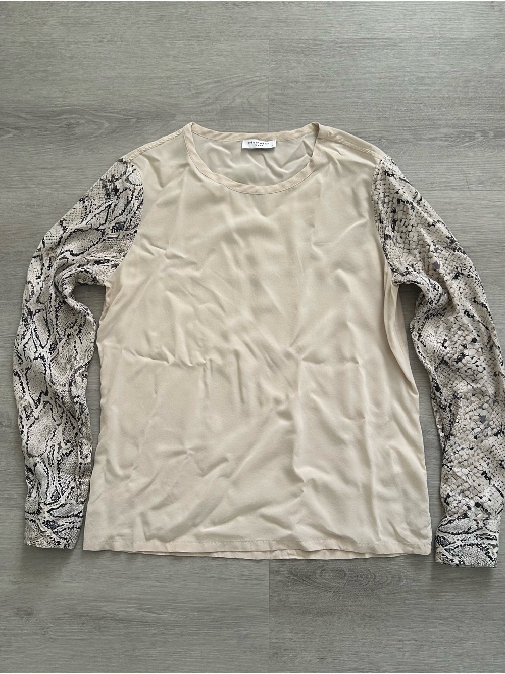 Equipment Beige Long Sleeve Shirt with Snake-Print Sleeves